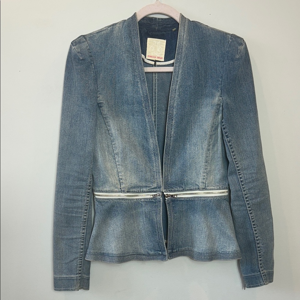 Rebecca Taylor Blue Jean Jacket with Zip Detail